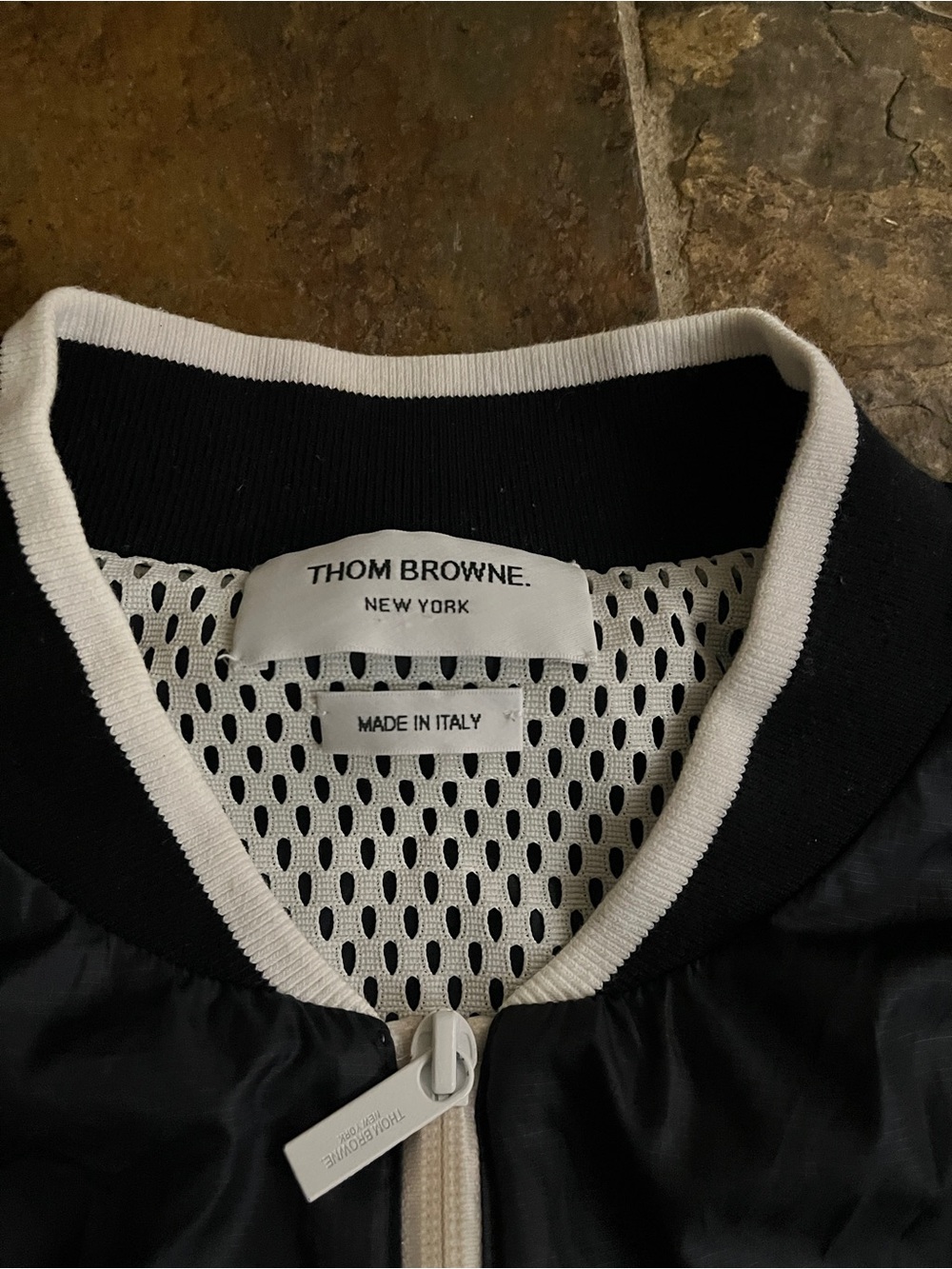 Thom Browne Navy and Red Men’s Zip Sweater